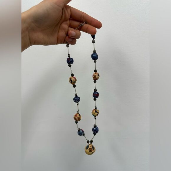 Vintage Handmade Statement Necklace Beaded Jewelry Chunky 24” - Picture 9 of 12